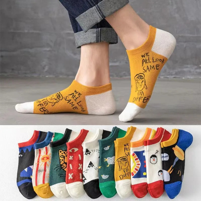 Cartoon Eyes Mesh Ankle Socks – Breathable Embroidered Footwear for Men