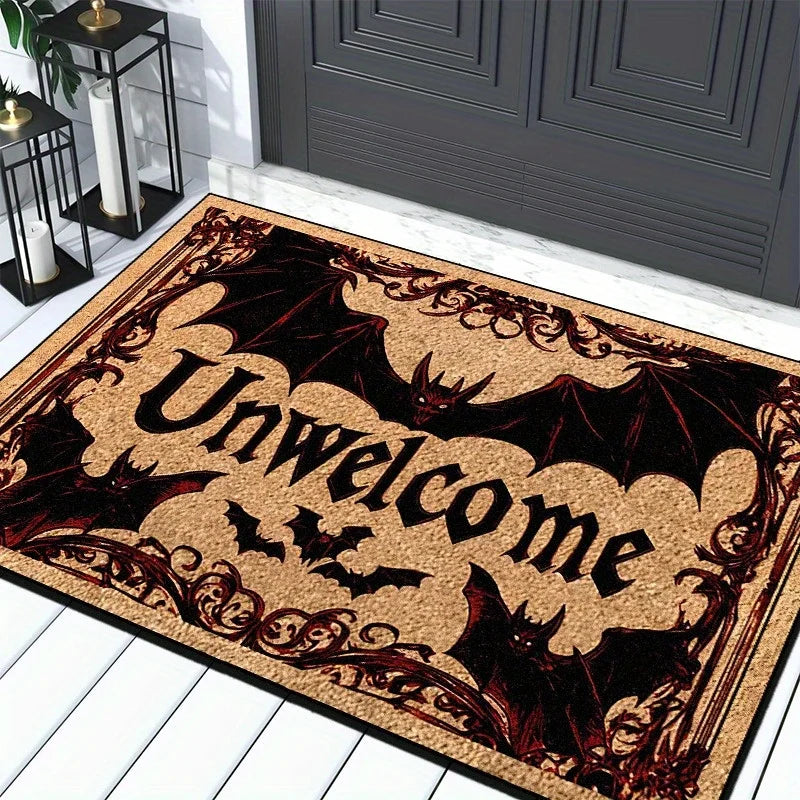Bat Pattern Floor Mat – Non-Slip Gothic Carpet for Halloween Home Decor