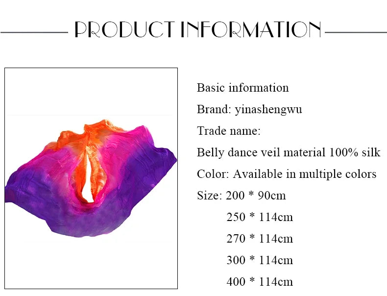 100% Silk Belly Dance Veil – Lightweight Hand Scarf for Performance Props