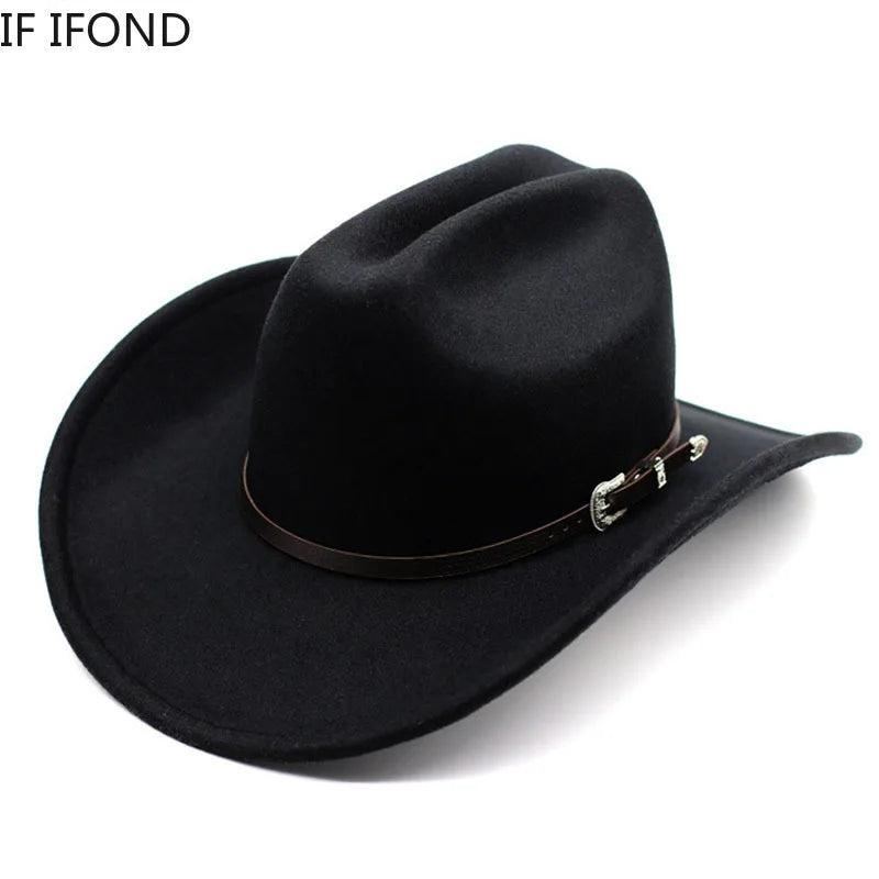 Vintage Wide Brim Cowboy Hat – Leather Western Style for Men and Women