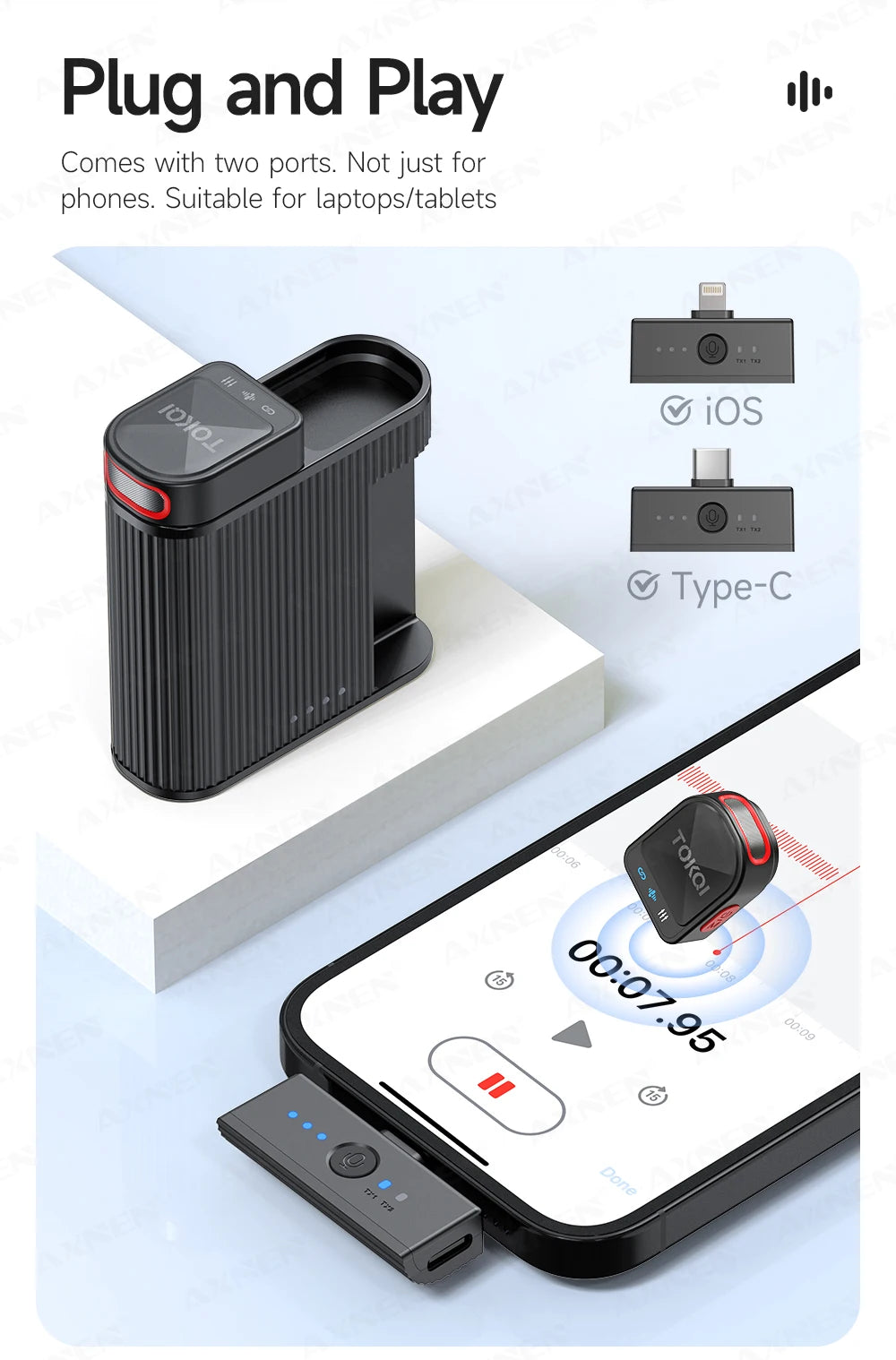 Wireless Lavalier Microphone – ENC Noise Cancelling for iPhone and Android