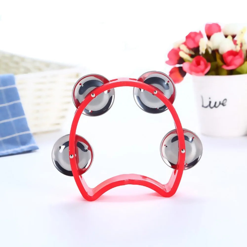Handheld Plastic Tambourine – 4-Bell Musical Instrument for Rhythm Percussion