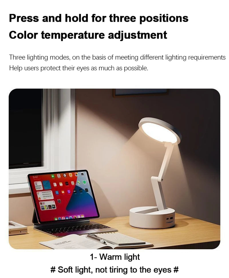Foldable LED Desk Lamp – Rechargeable USB Reading Light for Home Office