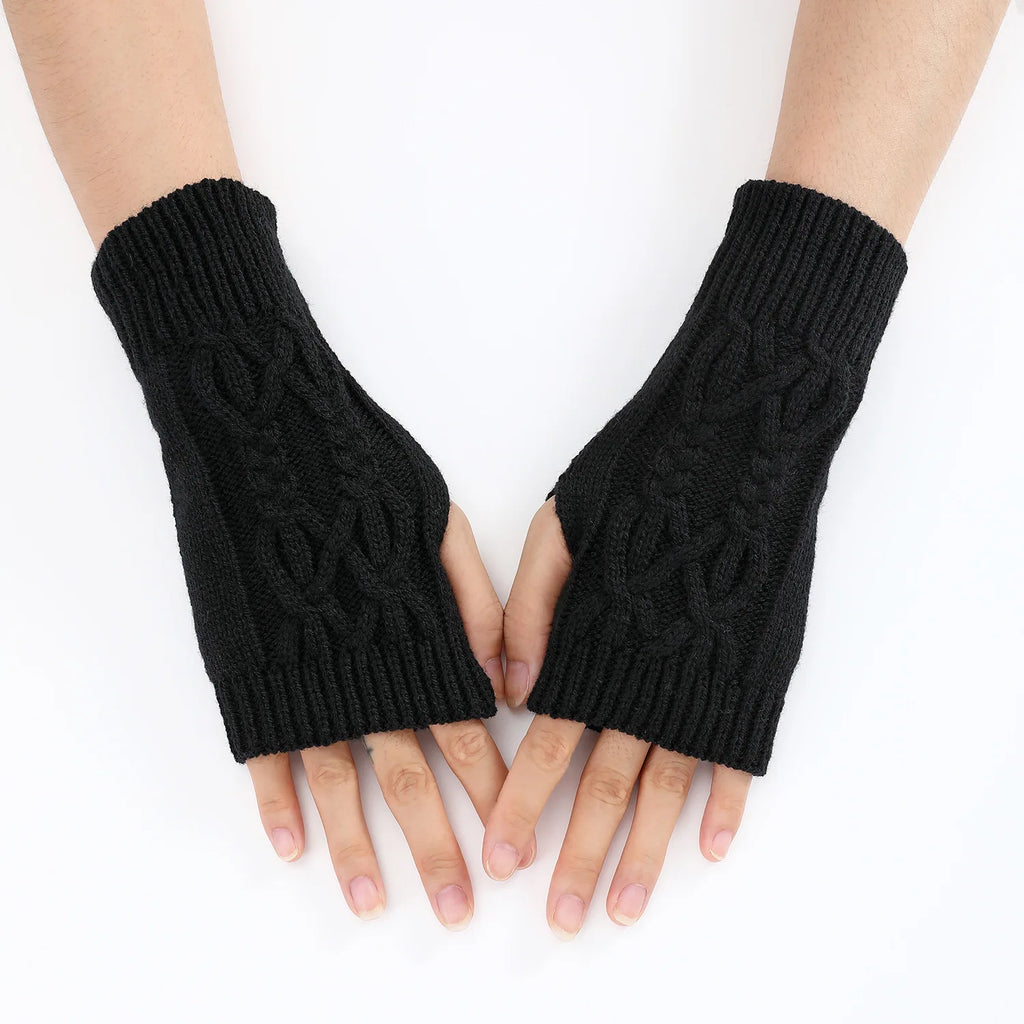 Soft Wool Half Finger Gloves – Warm Knit Arm Mittens for Winter Outdoor