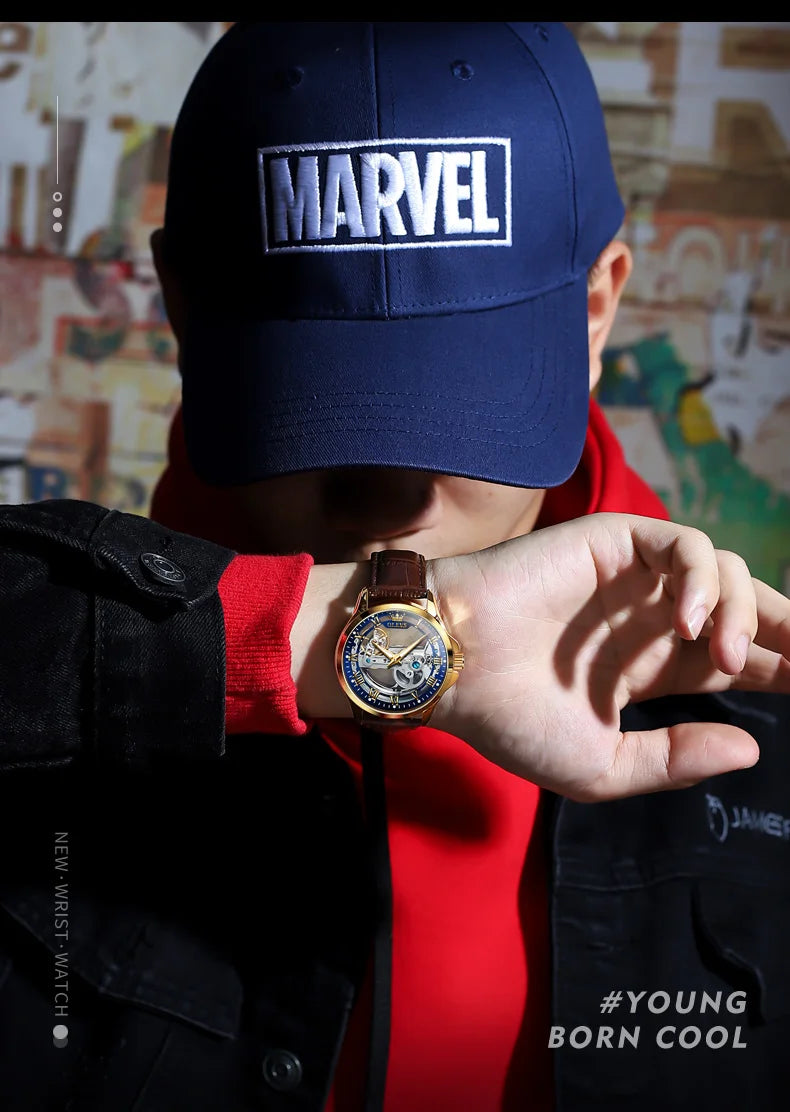 Automatic Skeleton Mechanical Watch – Transparent Leather Strap for Business Men