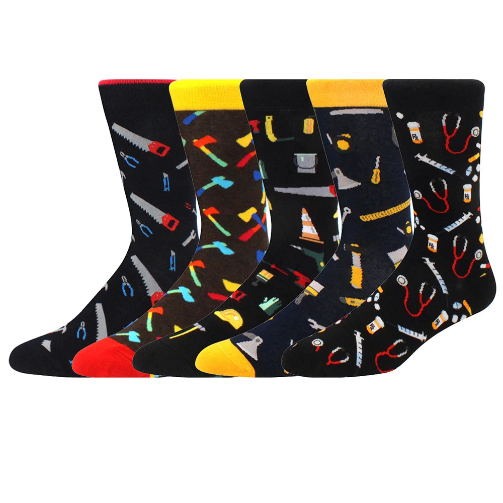 Combed Cotton Crew Socks – Novelty Patterned Casual Apparel for Men and Women