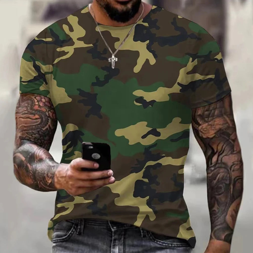 3D Camouflage T-Shirt – Oversized Short Sleeve Tee for Outdoor Sports