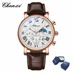 Leather Quartz Chronograph Watch – Men's Moon Phase Business Wristwatch