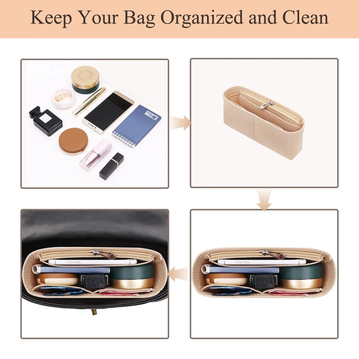 Felt Handbag Organizer – Liner Insert for Longchamp Small Tote Bags