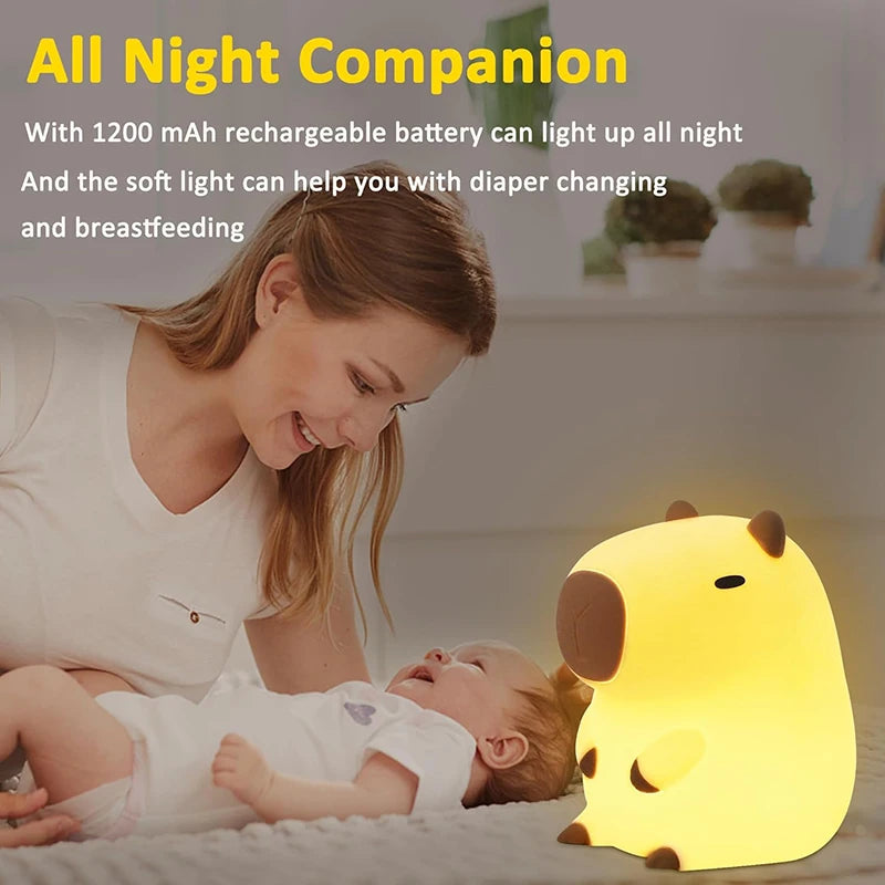 Silicone Capybara Night Light – Rechargeable Animal Bedside Lamp for Kids