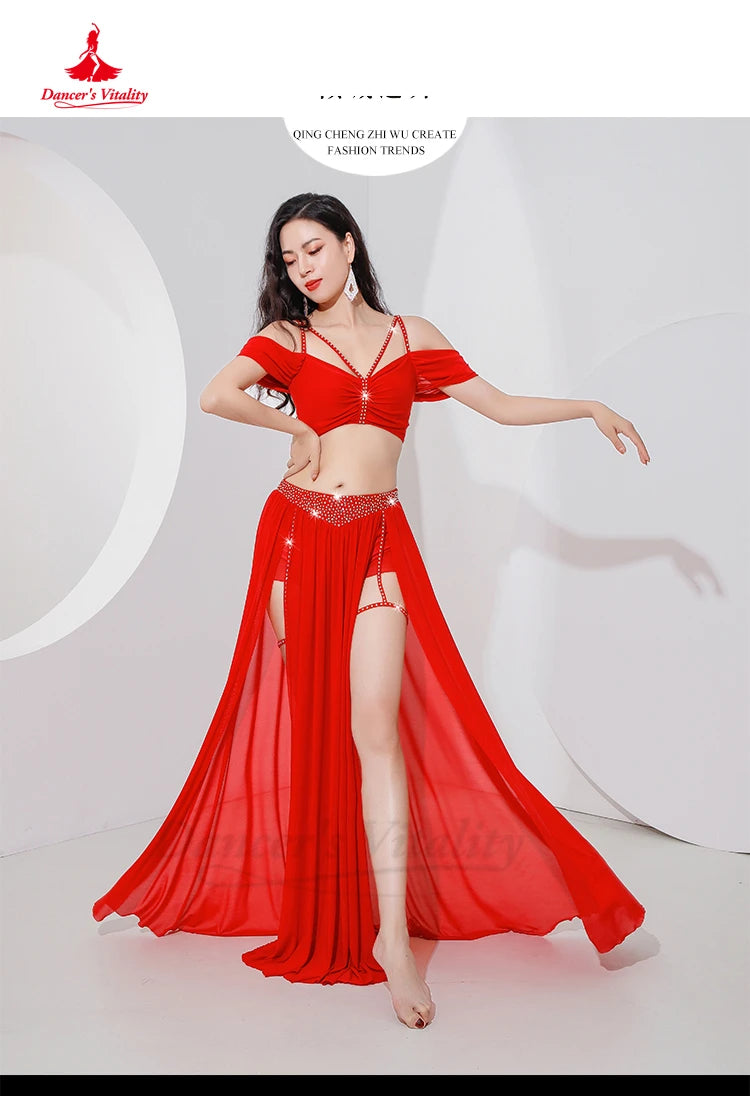 Belly Dance Professional Suit – Mesh Split Skirt Set for Oriental Performance