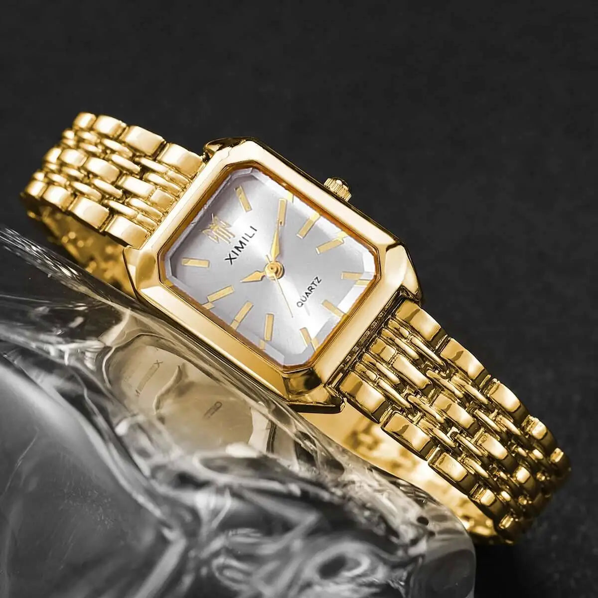 Rhinestone Rectangle Women Watches – Stainless Steel Luxury Quartz Jewelry Set
