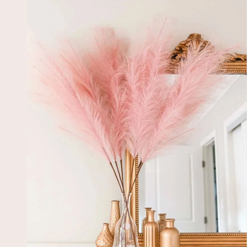 Faux Pampas Grass Decor – 39-inch Fluffy Reed Bouquet for Boho Home Wedding