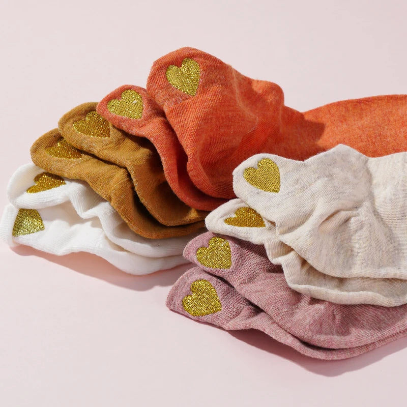 Embroidered Heart Ankle Socks – Cute Cotton Casual Footwear for Women