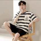 Striped Bear Pajama Set – Breathable Cotton Loungewear for Men