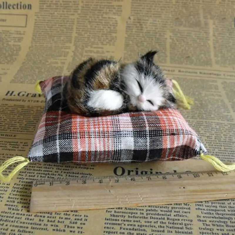 Realistic Plush Cat Figurine – Sleeping Animal Ornament for Desktop Decor