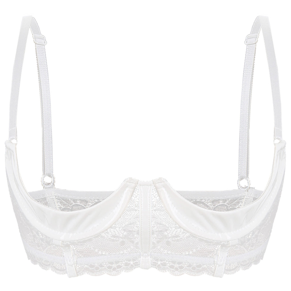 Wetlook Leather Push Up Bralette – Underwire Lace Lingerie for Sexy Cosplay