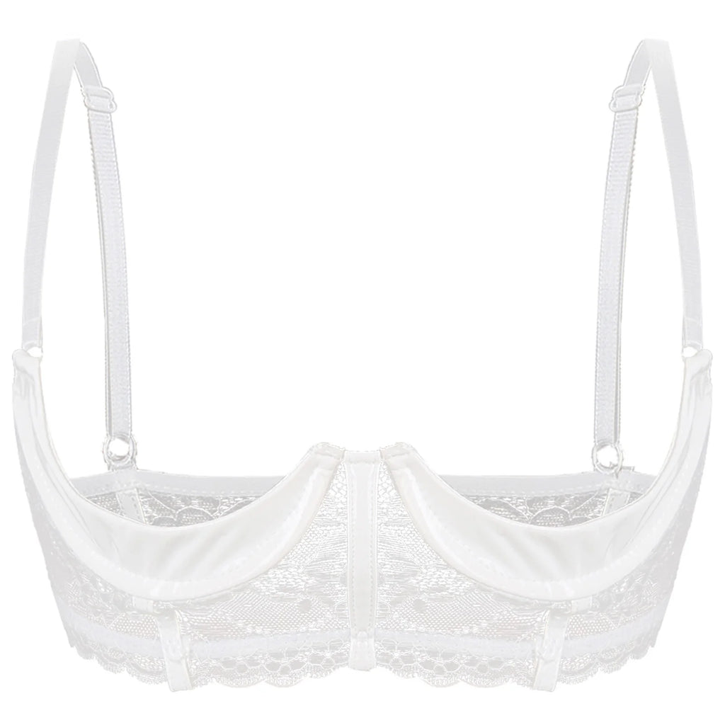 Wetlook Leather Push Up Bralette – Underwire Lace Lingerie for Sexy Cosplay