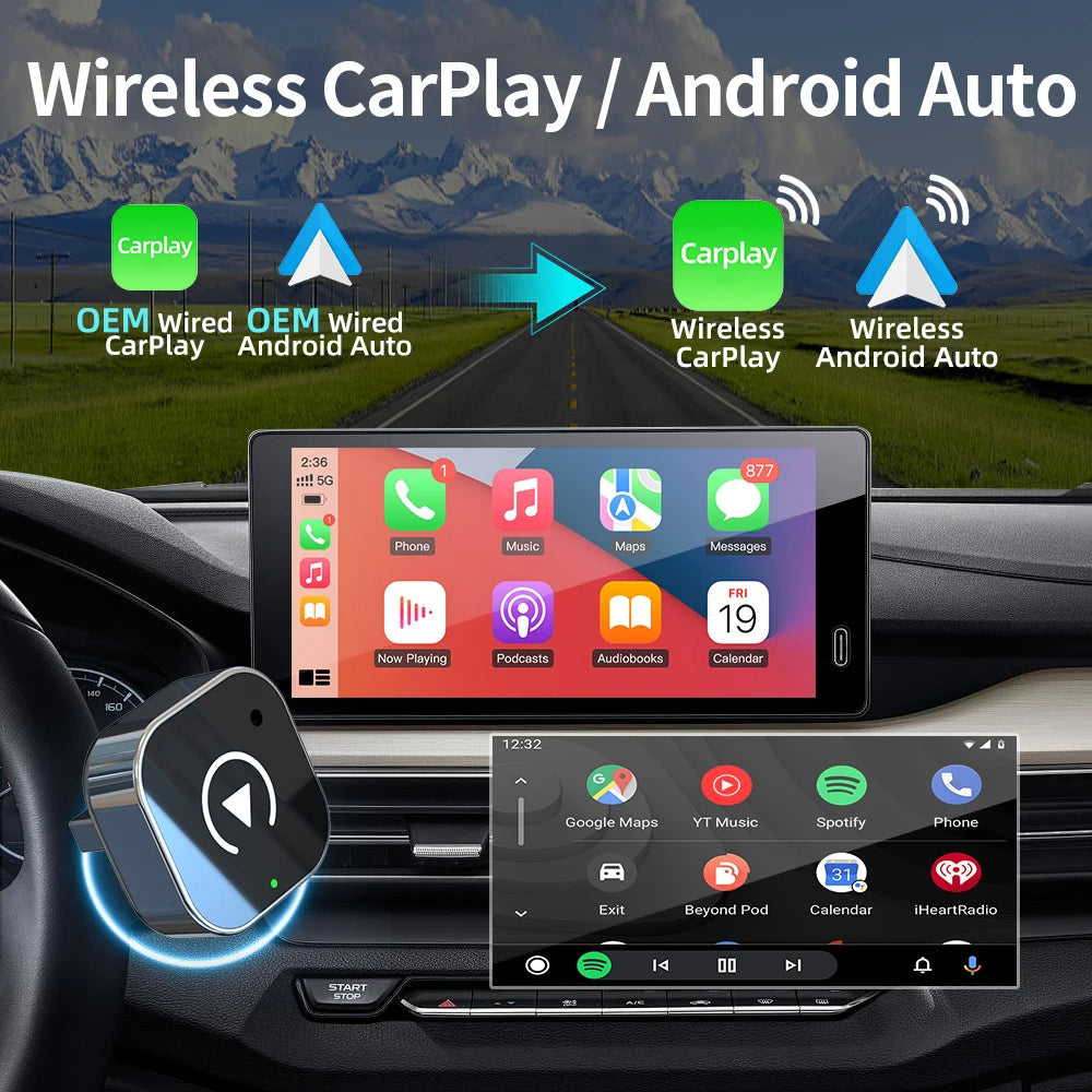 Wireless CarPlay Adapter – 2-in-1 USB Dongle for Apple iPhone and Android Auto