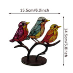 Stained Acrylic Bird Statue – Colorful 2D Branch Ornament for Home Decor