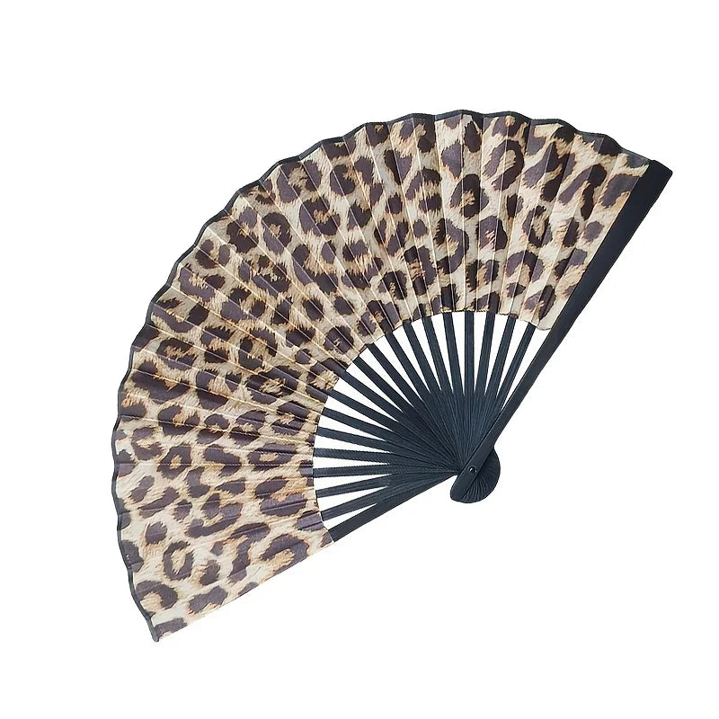 Leopard Print Folding Fan – Lightweight Handheld Accessory for Summer Events