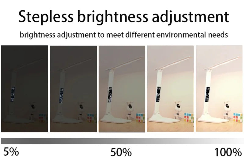 LED Desk Lamp – Rechargeable Touch Light with Alarm and Thermometer for Study