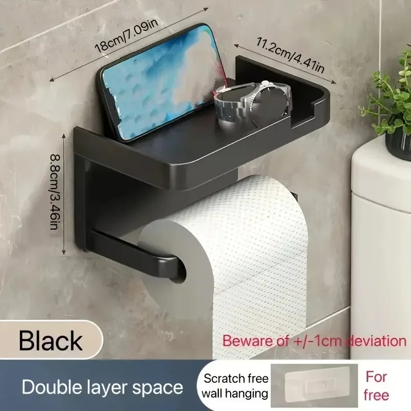 Wall Mounted Toilet Paper Holder – Plastic Storage Shelf for Bathroom