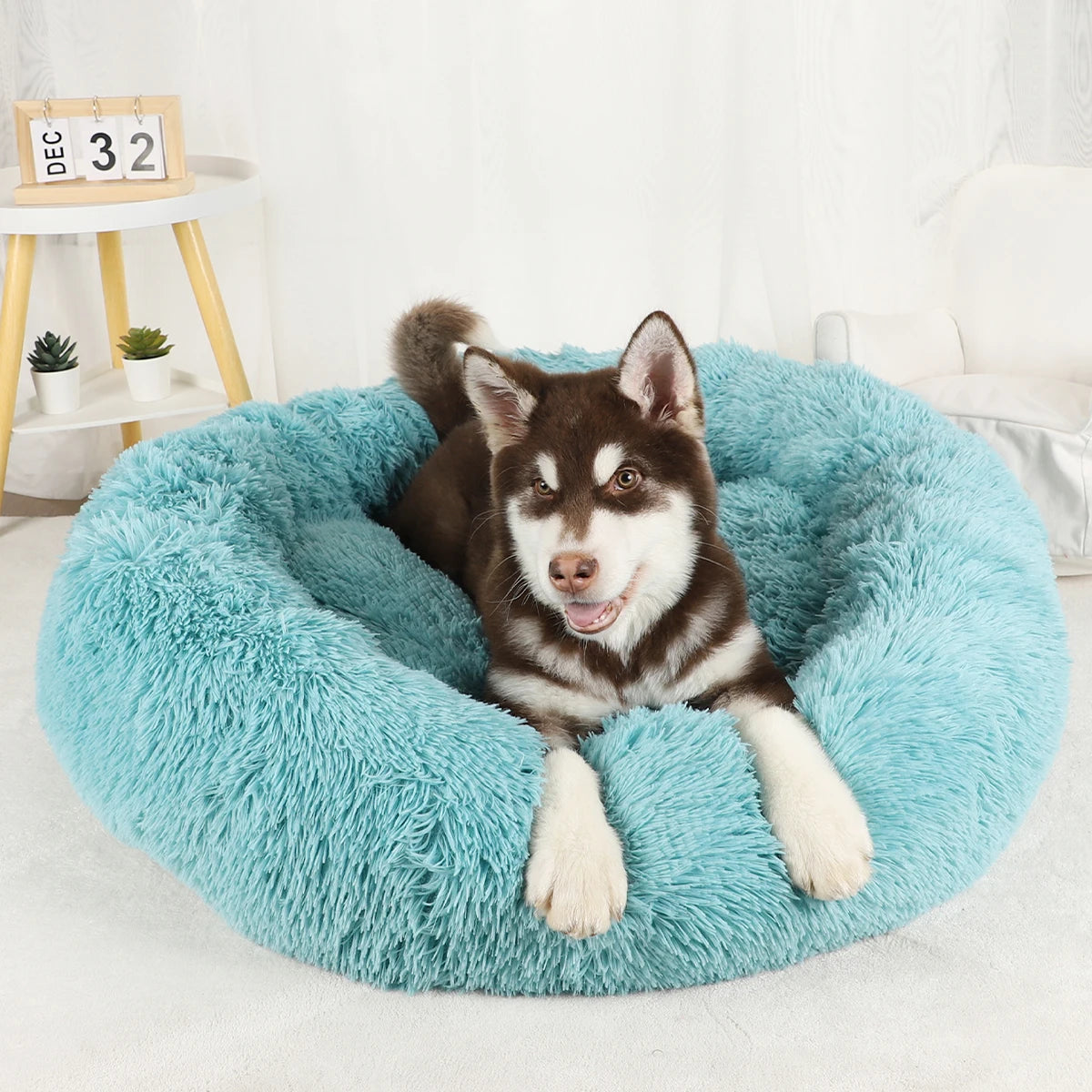 Plush Donut Dog Bed – Large Round Fluffy Kennel for Winter Pet Comfort
