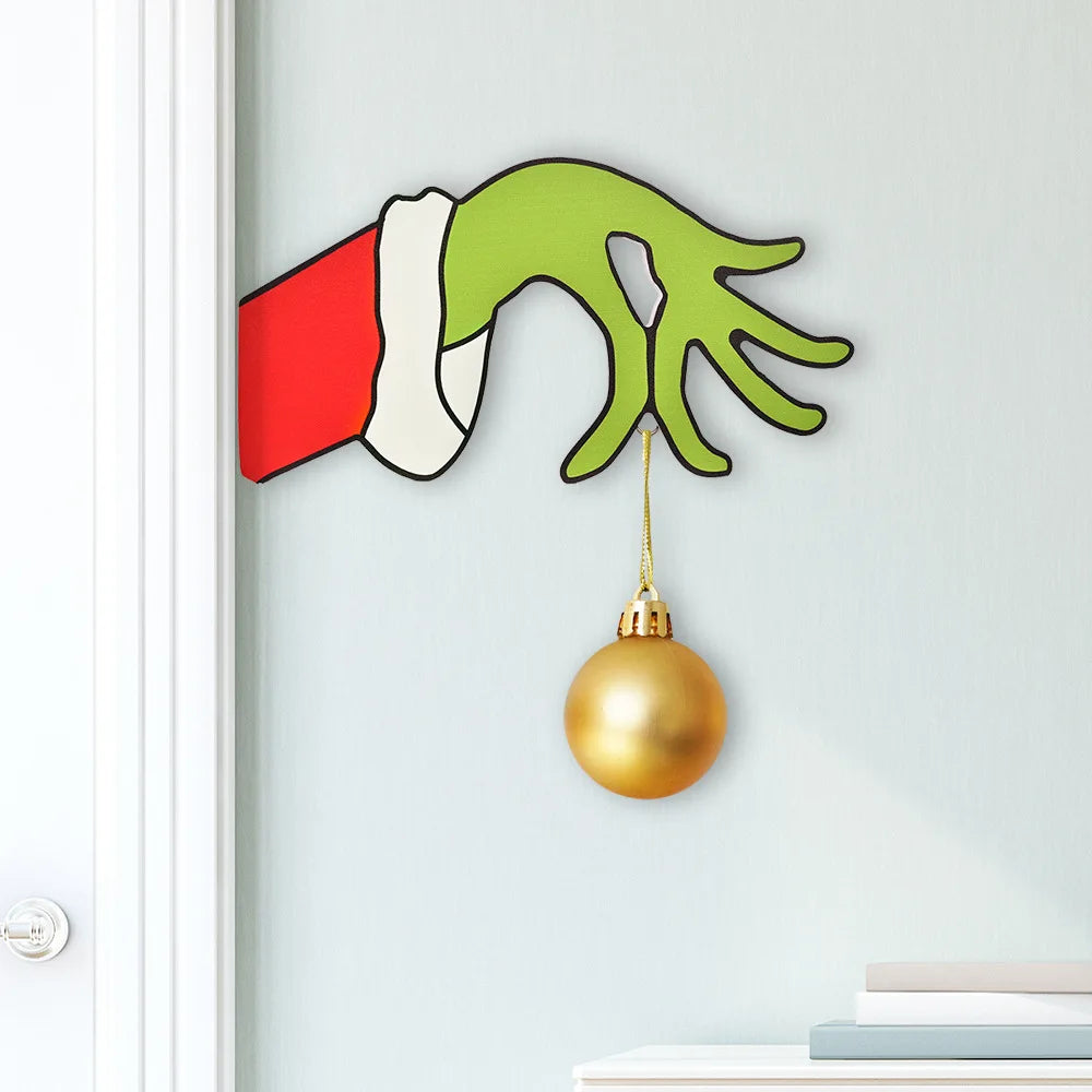 Grinch Wooden Door Sign – Festive Hanging Decoration for Christmas Home Decor