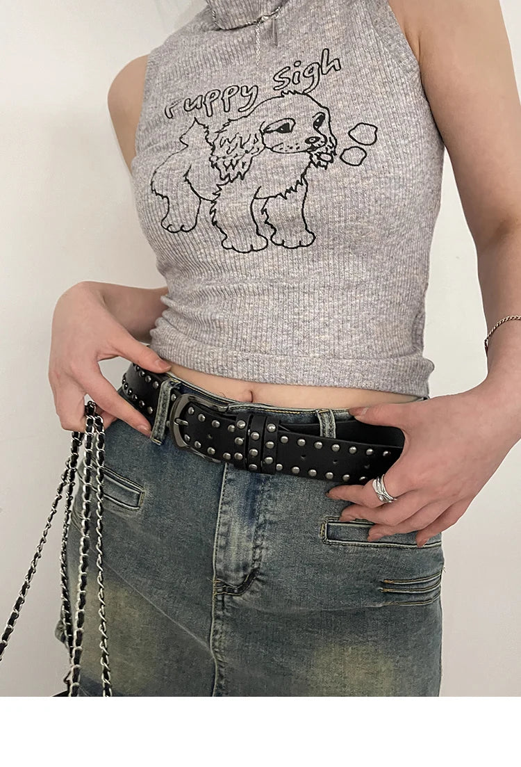 Rivet Studded Leather Belt – Fashion Waist Accessory for Women