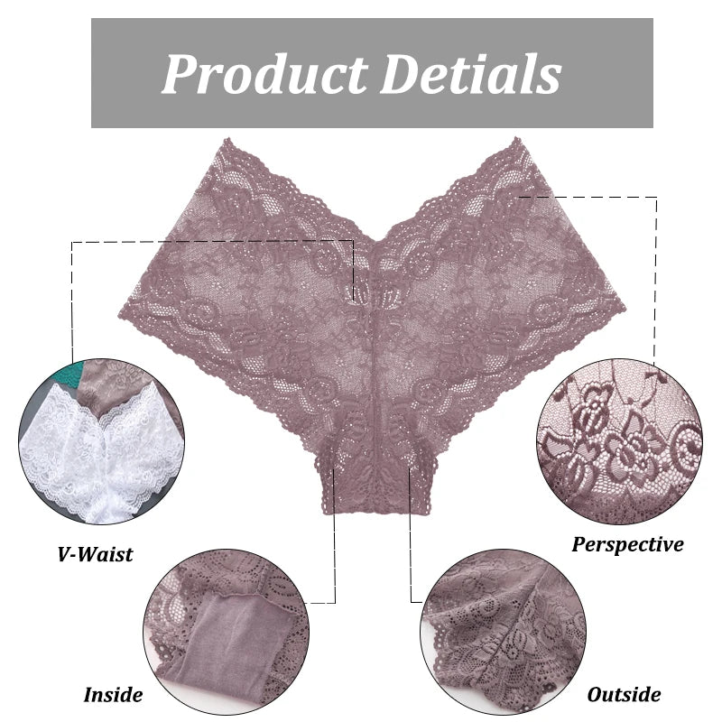 Floral Lace Panties – Sexy V-Waist Breathable Underwear for Women