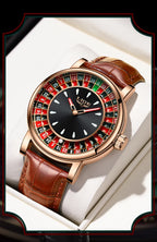 LIGE Roulette Quartz Watch – Luxury Leather Wristwatch for Men Gifts