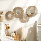 Round Hemp Rope Wall Mirror – Farmhouse Boho Decor for Bedroom and Bathroom