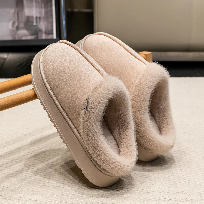 Fluffy Fur-Lined Slippers – Anti-Slip Thick Sole Winter Shoes for Indoor Home Use