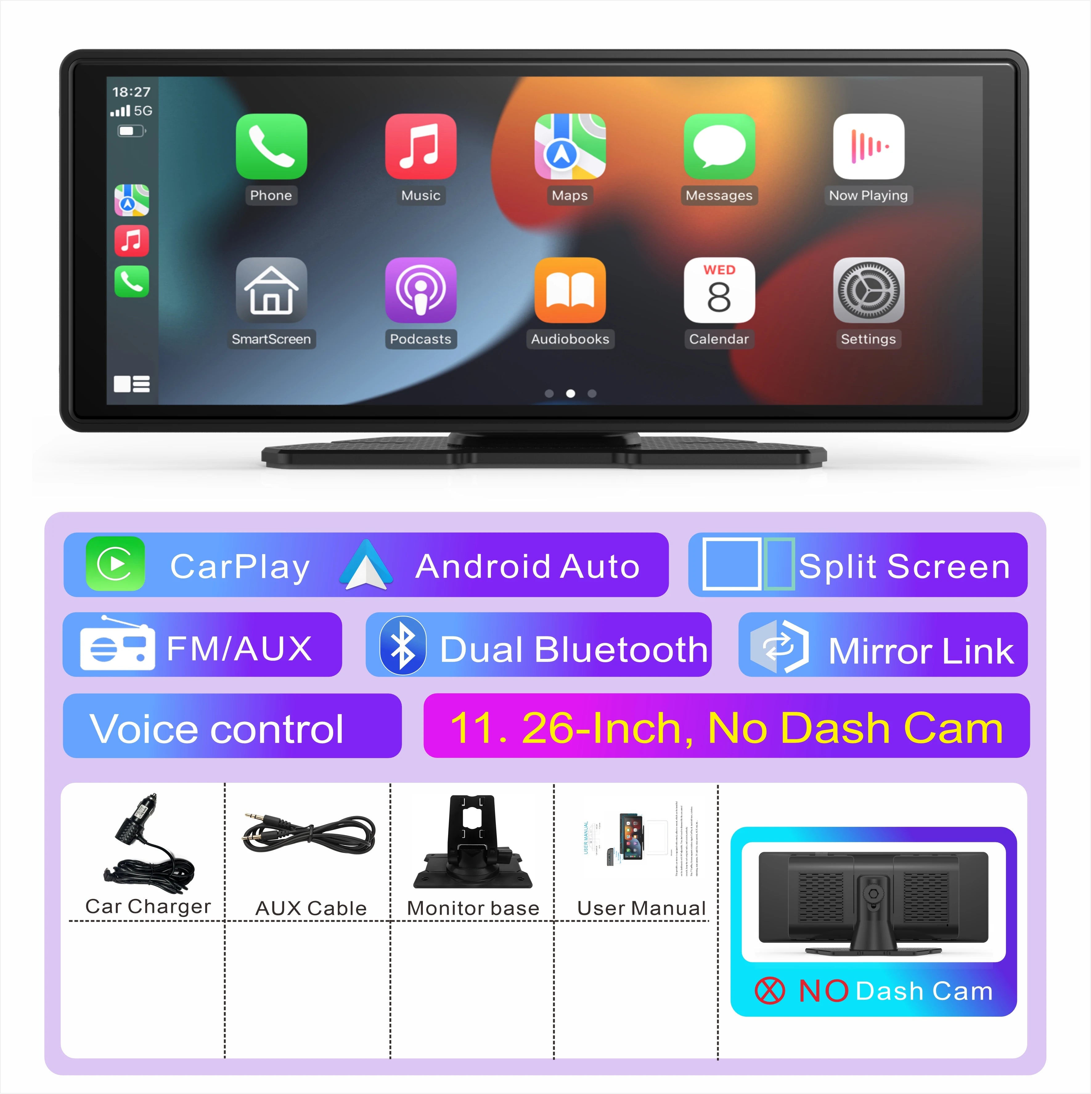 11-Inch Portable Carplay Screen – Wireless Apple CarPlay for Car Dashboards