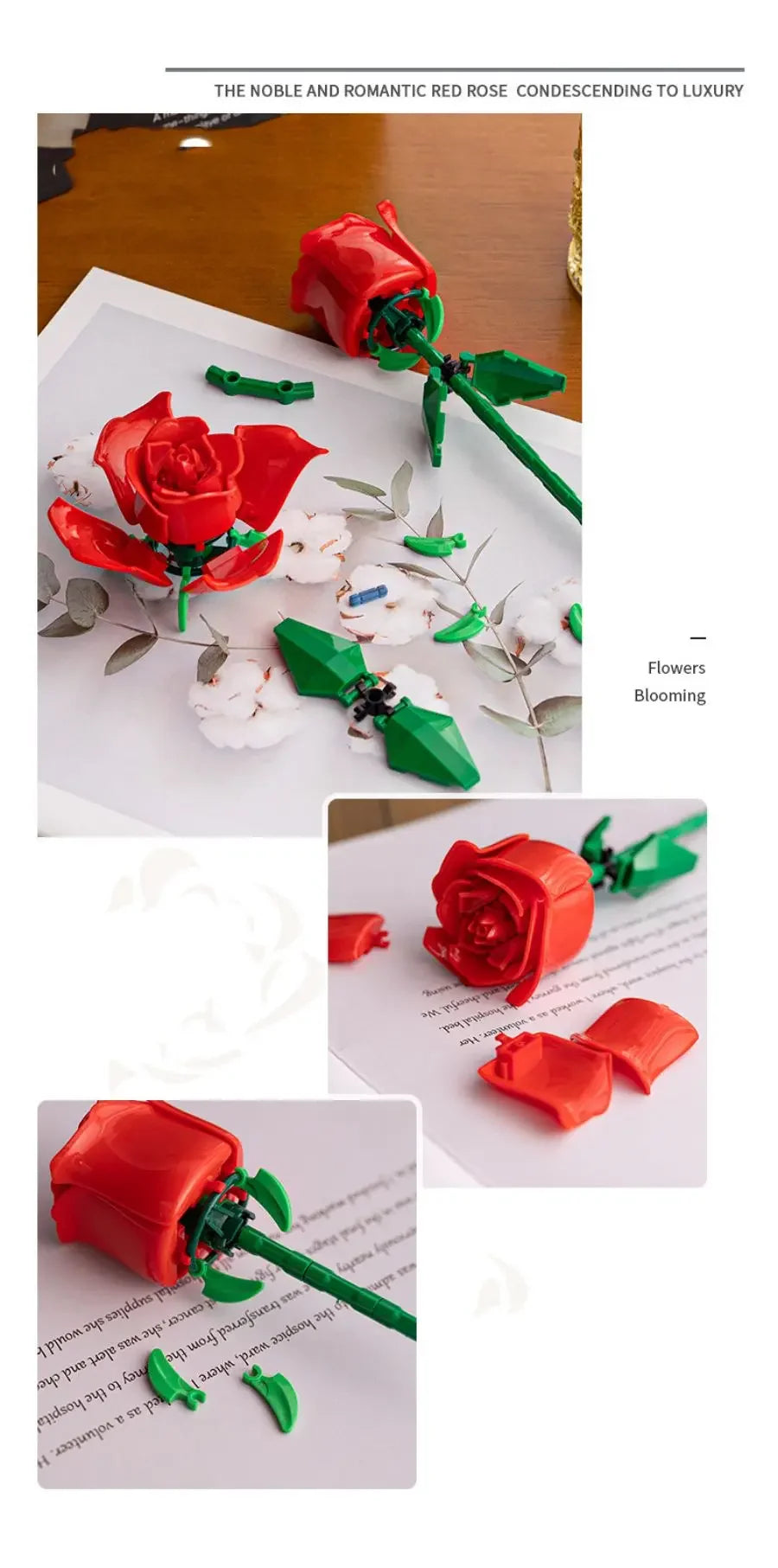 Blue Rose Building Blocks – Botanical Model Kit for Valentine's Day Gifts
