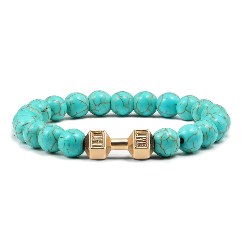 Volcanic Stone Dumbbell Bracelet – Matte Lava Bead Jewelry for Fitness Enthusiasts