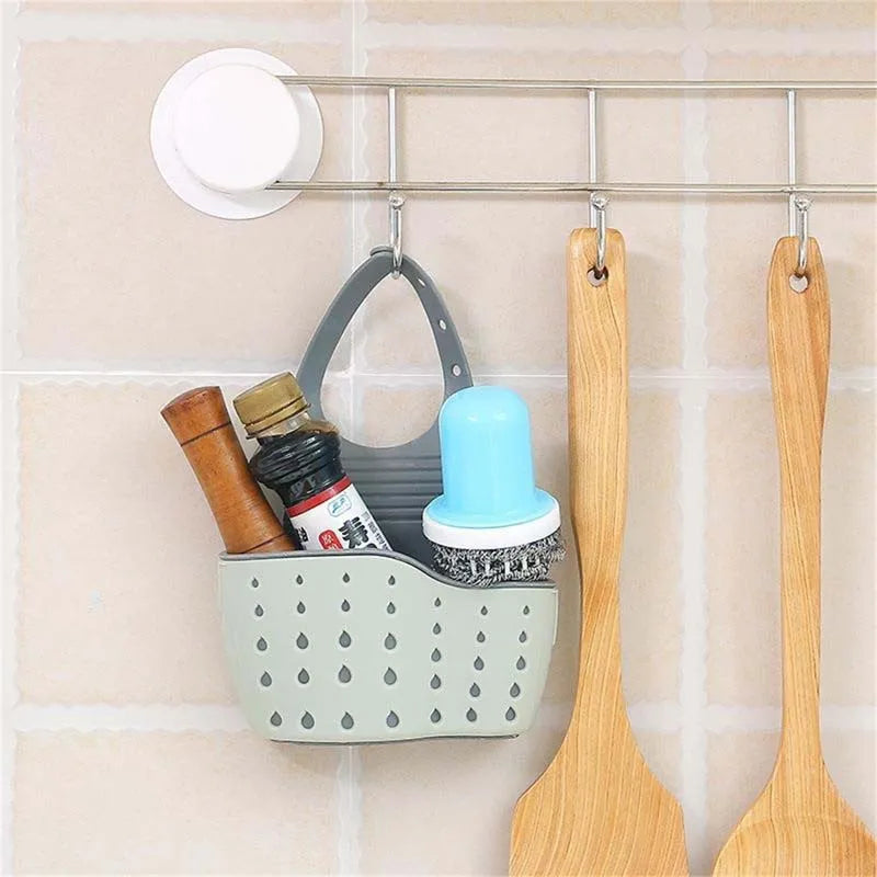 Adjustable Rubber Sink Caddy – Hanging Faucet Basket for Kitchen Organization