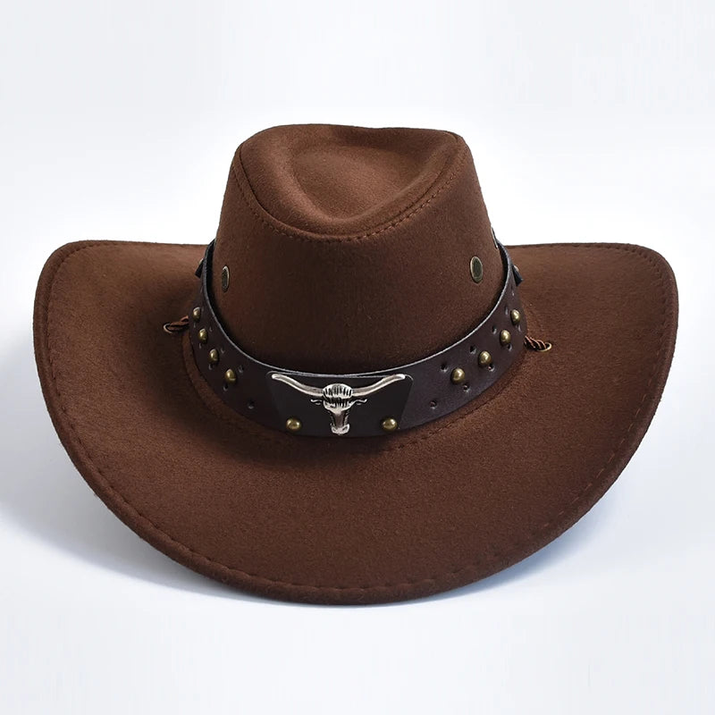 Faux Suede Western Cowboy Hat – Wide Brim Fedora for Party Cosplay