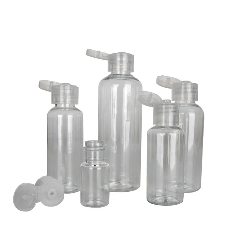 Clear PET Flip Lid Bottles – Travel Size Cosmetic Containers for Liquid Samples