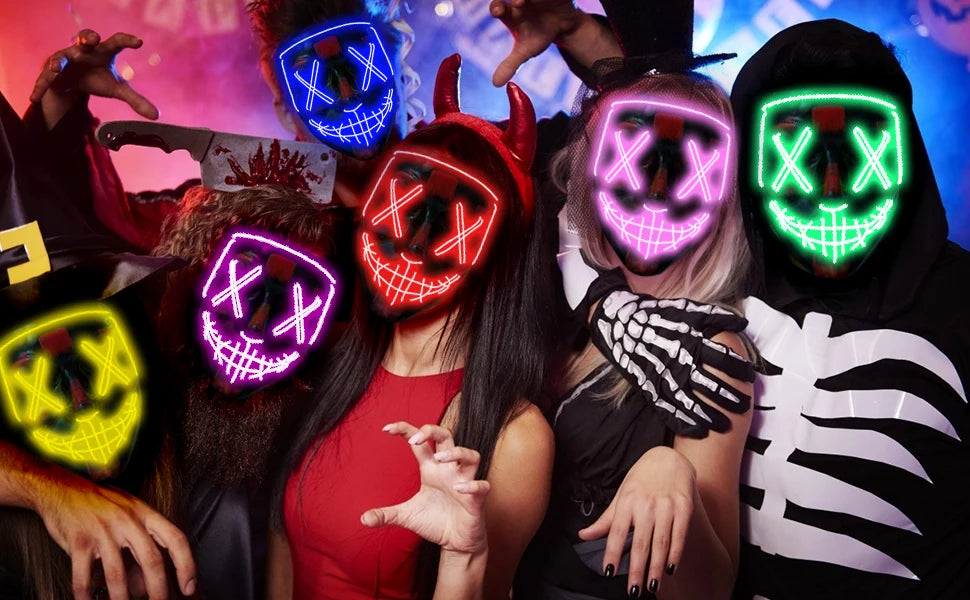 LED Light Up Halloween Mask – Scary Glowing Costume for Cosplay Parties