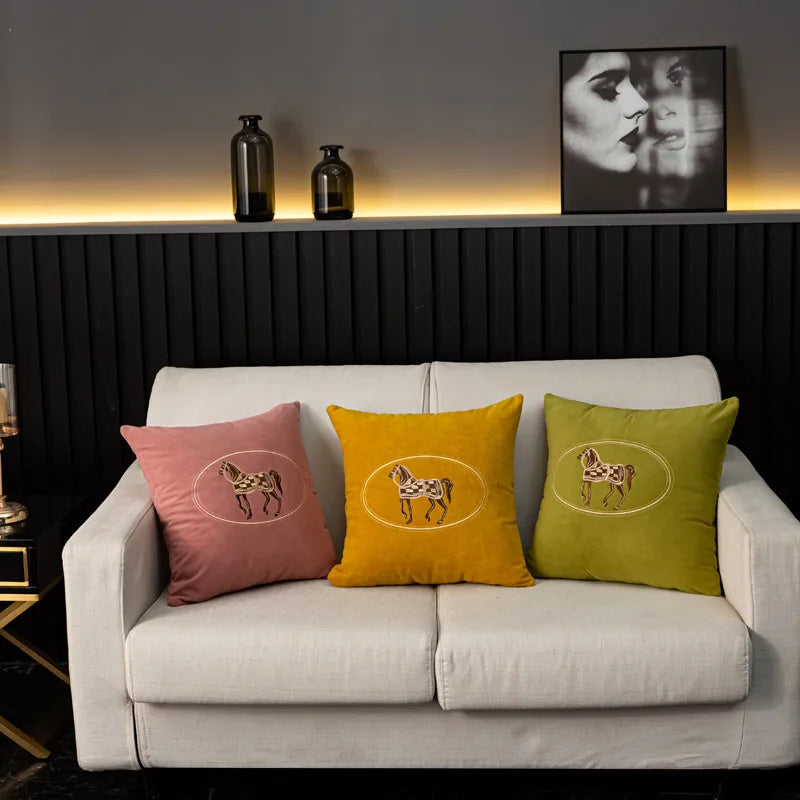 Embroidered Horse Cushion Cover – 45cm Decorative Pillow Case for Home Sofa