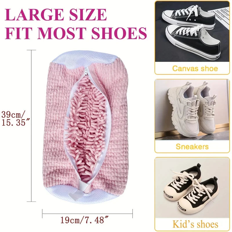Mesh Shoe Laundry Bag – Built-in 360 Degree Soft Brush for Machine Washing