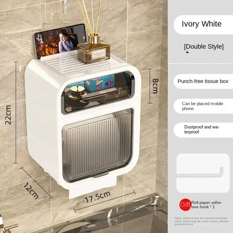 Wall Mounted Toilet Paper Holder – Double Layer Storage for Bathroom Organization