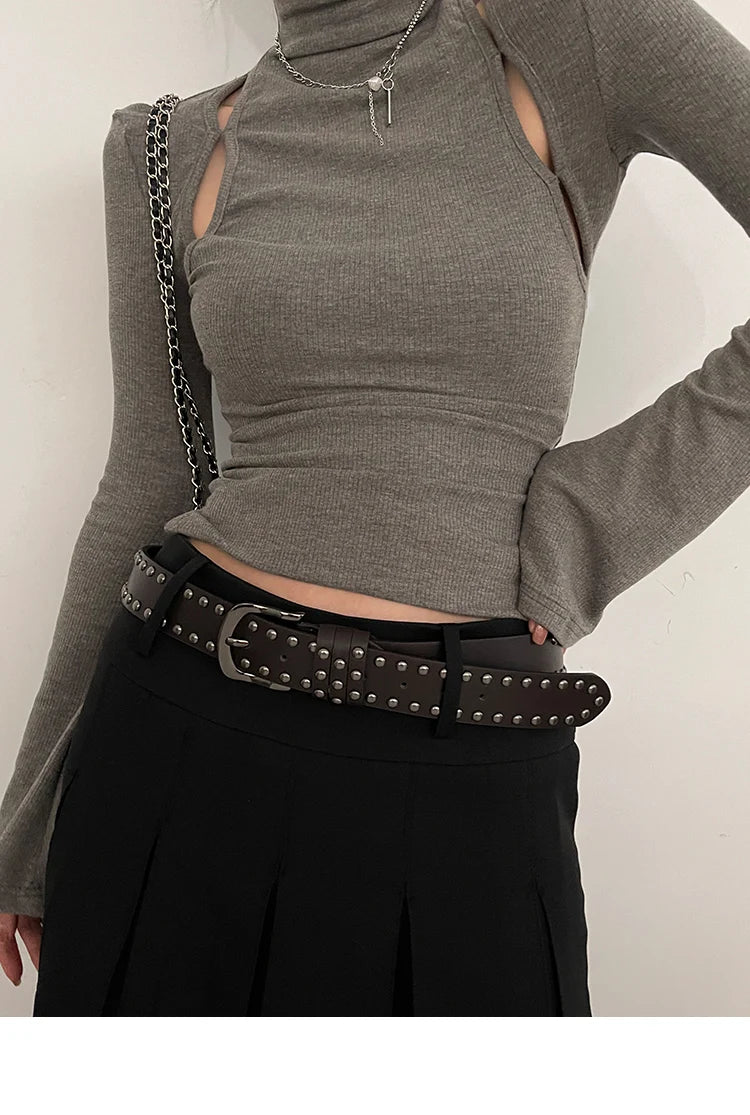 Rivet Studded Leather Belt – Fashion Waist Accessory for Women