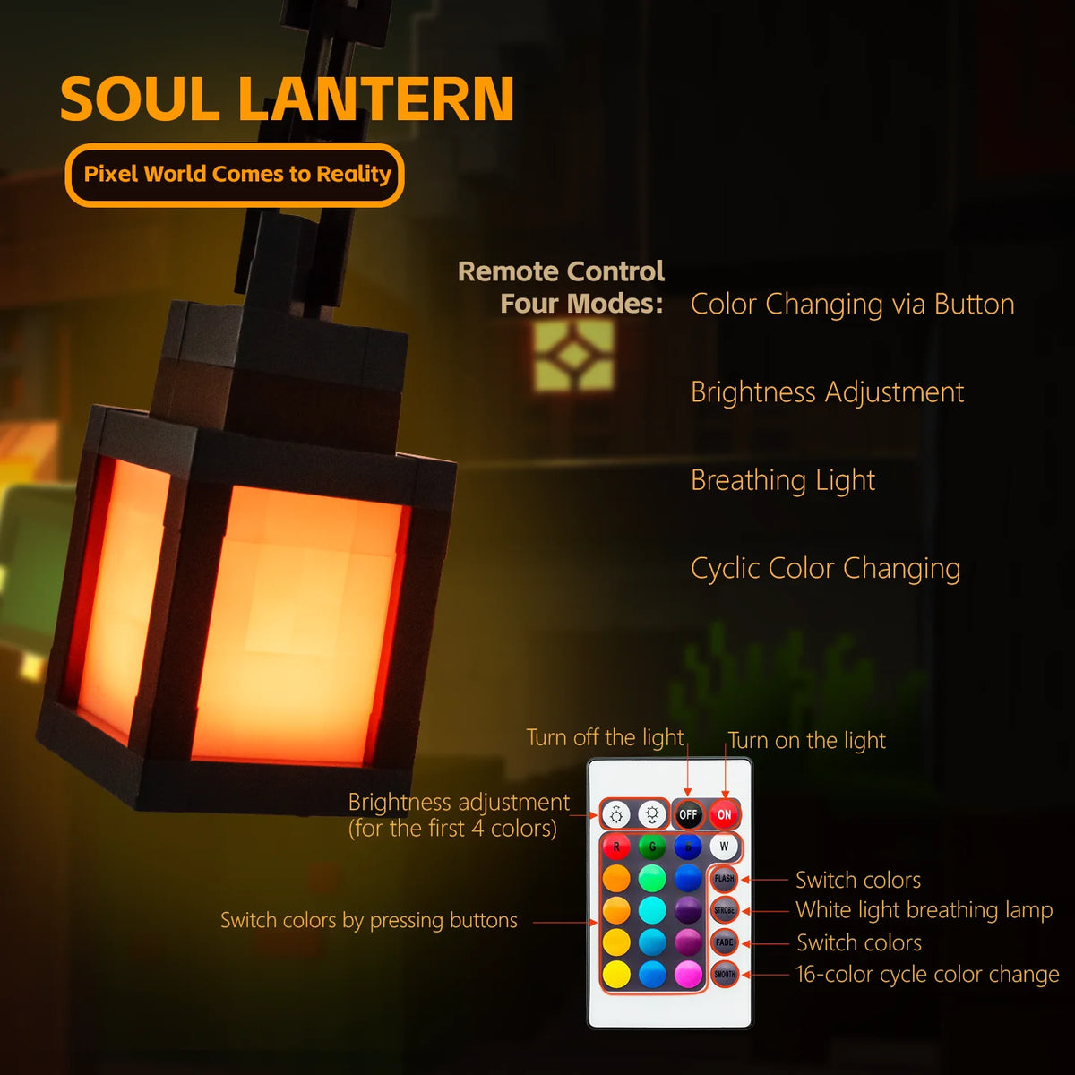 Pixel Style LED Lantern – 16 Color Portable Light for Home Decoration