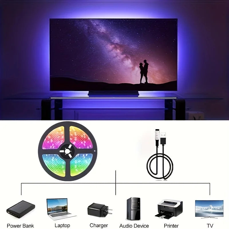 Bluetooth LED Strip Lights – RGB Color Changing Tape for TV Bedroom Lighting