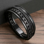 Multi-layered Leather Braided Bracelet – Vintage Magnetic Alloy for Men