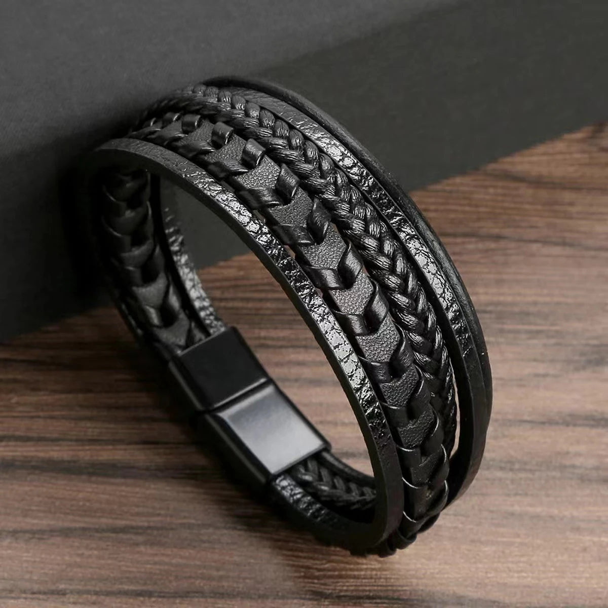 Multi-layered Leather Braided Bracelet – Vintage Magnetic Alloy for Men
