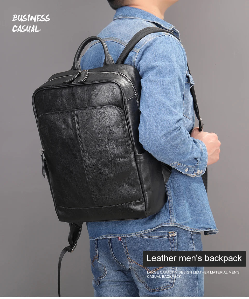Genuine Leather Laptop Backpack – 14 Inch Business Bag for Men